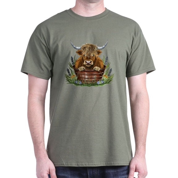 CafePress - Highland Cow Sitting In A Metal Men's Value T Shirt - Men's Classic Graphic Cotton T-Shirt
