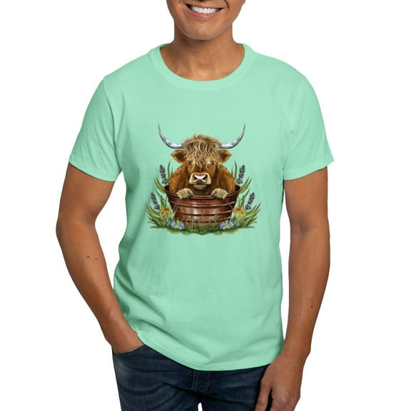 CafePress - Highland Cow Sitting In A Metal Men's Value T Shirt - Men's Classic Graphic Cotton T-Shirt