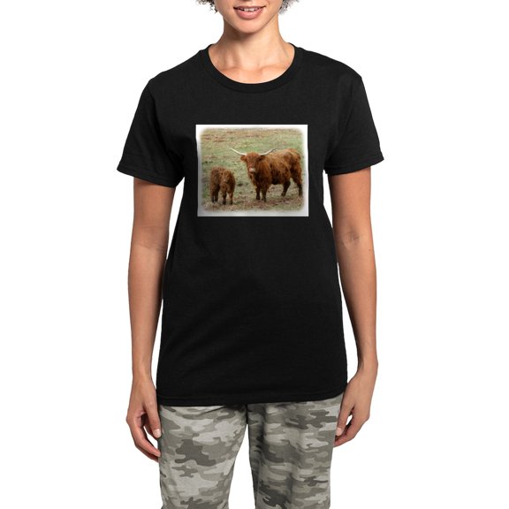 CafePress - Highland Cow With Calf 9Y316D 048 Pajamas - Women's Short Sleeve Print T-Shirt and Pants Dark Cotton Pajama Set