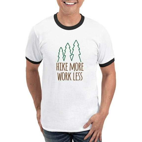 CafePress - Hike More Work Less T Shirt - 100% Cotton Ringed T-Shirt