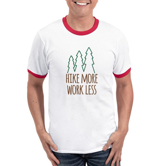 CafePress - Hike More Work Less T Shirt - 100% Cotton Ringed T-Shirt