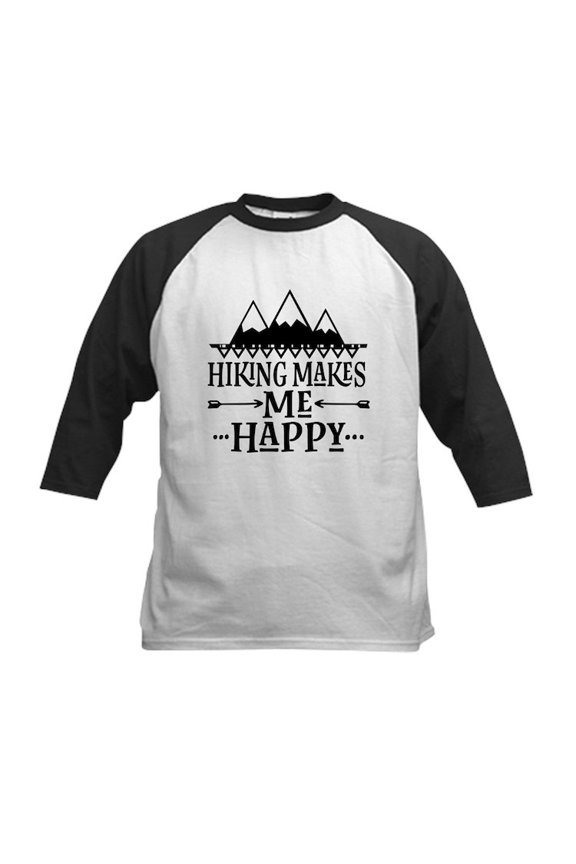 - Hiking Makes Me Happy Baseball Jersey - Kids Cotton Baseball Jersey, 3/4 Sleeve Shirt