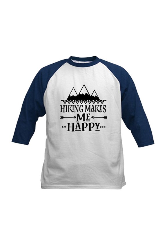 - Hiking Makes Me Happy Baseball Jersey - Kids Cotton Baseball Jersey, 3/4 Sleeve Shirt