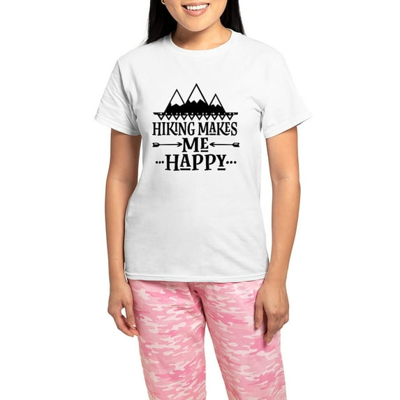 CafePress - Hiking Makes Me Happy Pajamas - Women's Short Sleeve Print T-Shirt and Pants Light Cotton Pajama Set