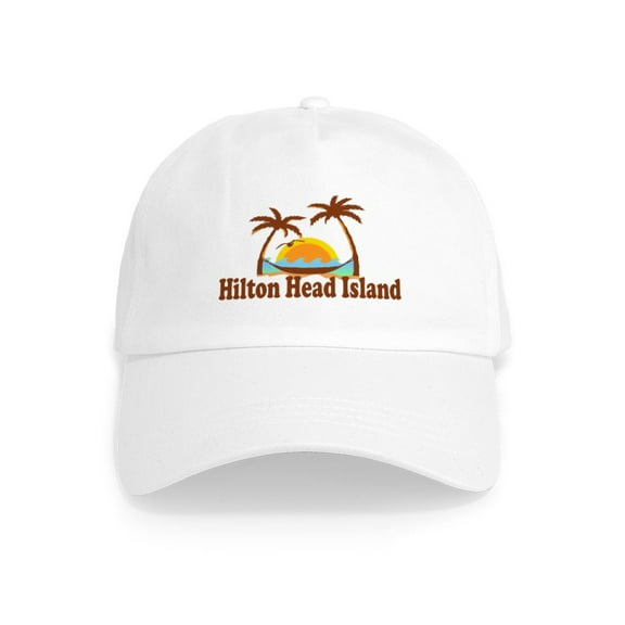 CafePress - Hilton Head Island SC Sun And Palm Trees Design - Adjustable 100% Brushed Unisex Casual Cotton Baseball Cap, Beige, 1