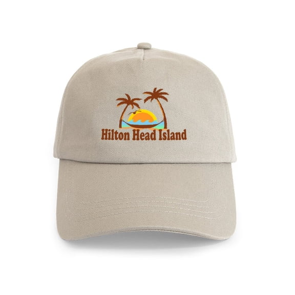 CafePress - Hilton Head Island SC Sun And Palm Trees Design - Adjustable 100% Brushed Unisex Casual Cotton Baseball Cap, Beige, 1