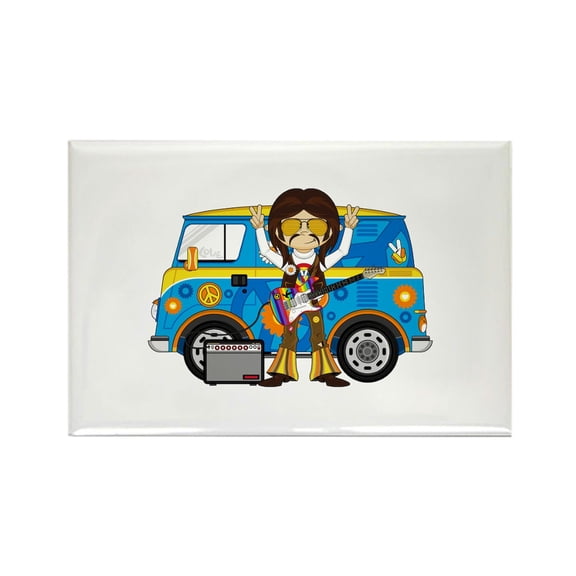 CafePress - Hippie Boy And Camper Van - Rectangle Magnet, 2"x3" Refrigerator Magnet