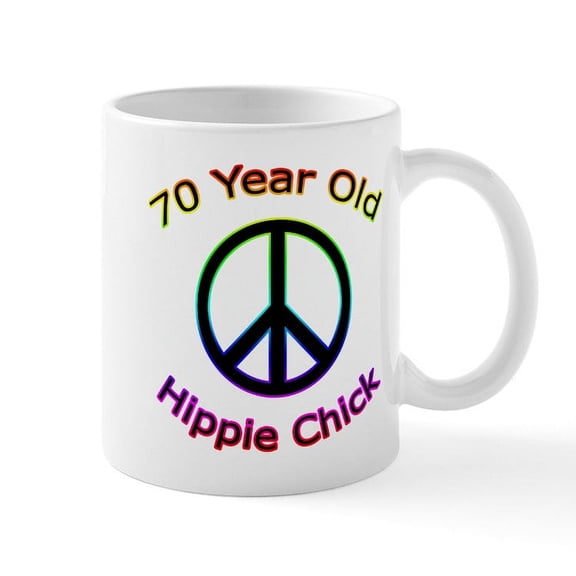 CafePress - Hippie Chick 70Th Birthday Mug - 11 oz Ceramic Mug - Novelty Coffee Tea Cup