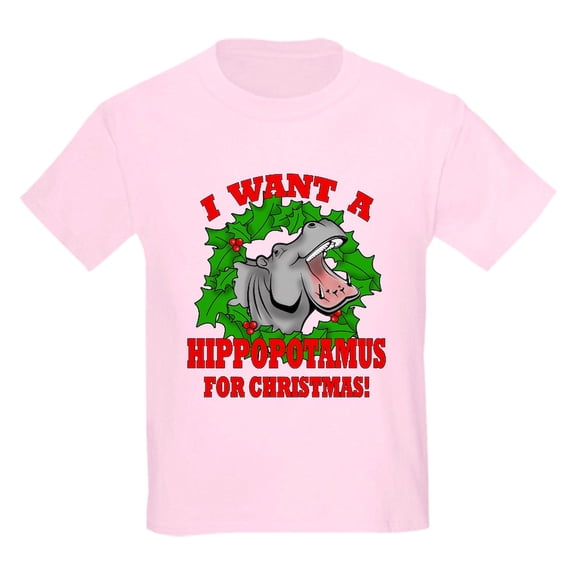 CafePress - Hippopotamus For Christmas Kids Light T Shirt - Light T-Shirt Kids XS-XL