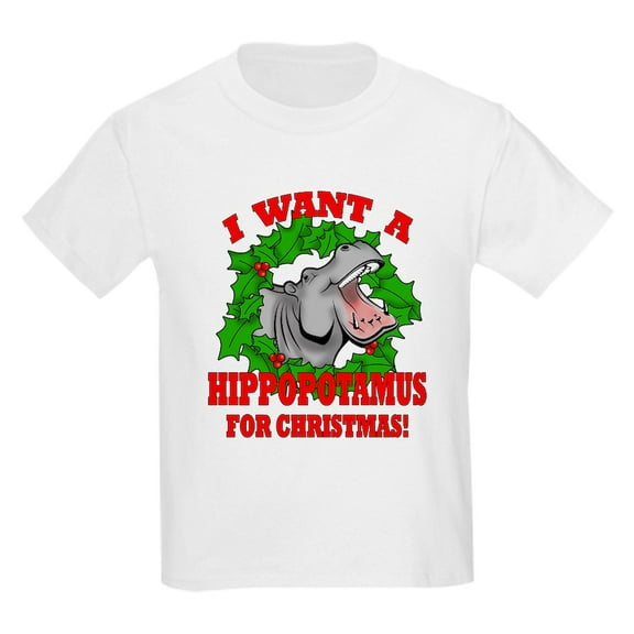 CafePress - Hippopotamus For Christmas Kids Light T Shirt - Light T-Shirt Kids XS-XL