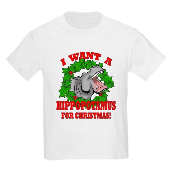 CafePress - Hippopotamus For Christmas Kids Light T Shirt - Light T-Shirt Kids XS-XL