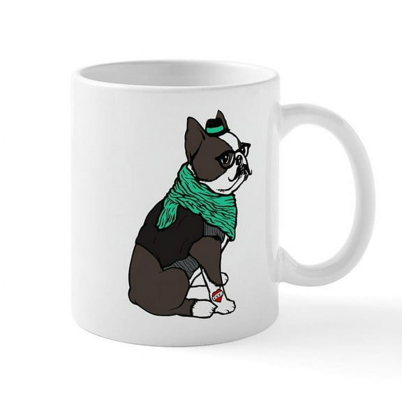 CafePress - Hipster Boston Terrier - 11 oz Ceramic Mug - Novelty Coffee Tea Cup