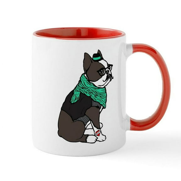 CafePress - Hipster Boston Terrier - 11 oz Ceramic Mug - Novelty Coffee Tea Cup