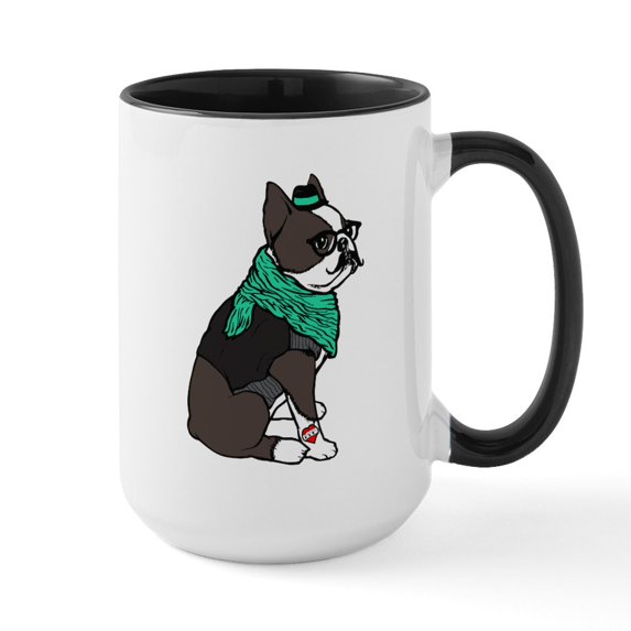 CafePress - Hipster Boston Terrier - 15 oz Ceramic Large White Novelty Mug