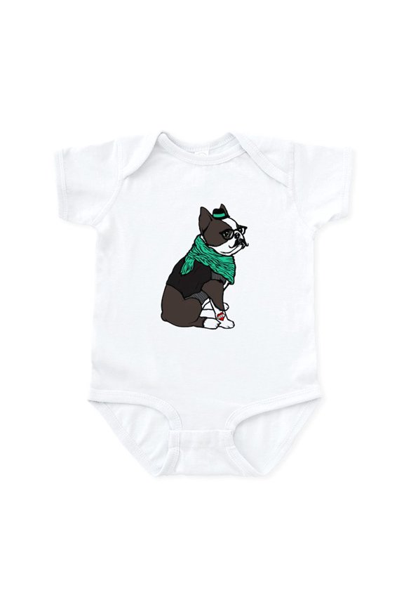 - Hipster Boston Terrier Baby Light Bodysuit - Baby Light Bodysuit, Size Newborn - 24 Months