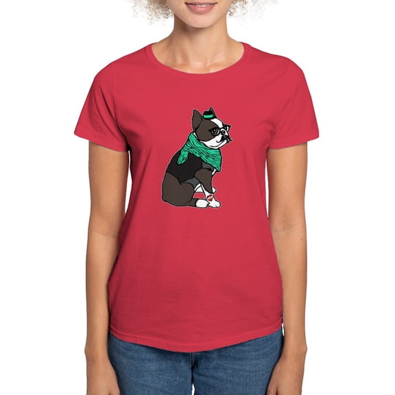 CafePress - Hipster Boston Terrier Women's Classic T Shirt - Women's Traditional Fit Dark T-Shirt