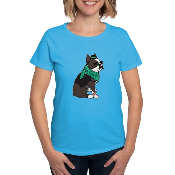 CafePress - Hipster Boston Terrier Women's Classic T Shirt - Women's Traditional Fit Dark T-Shirt