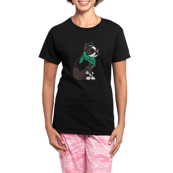 CafePress - Hipster Boston Terrier Women's Dark Pajamas - Women's Short Sleeve Print T-Shirt and Pants Dark Cotton Pajama Set