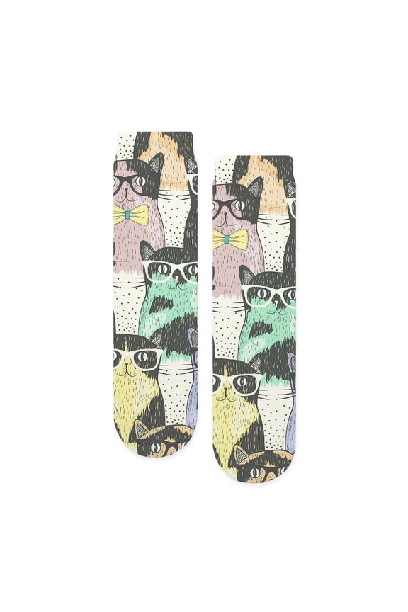 - Hipster Cats - Unisex Novelty Printed Crew Adult Socks