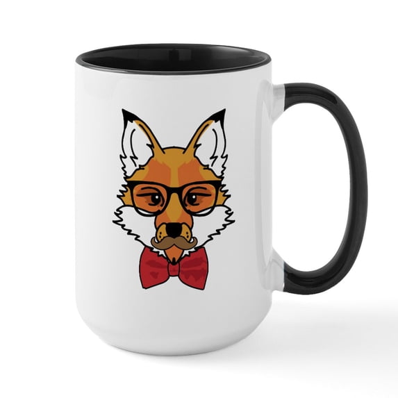 CafePress - Hipster Fox - 15 oz Ceramic Large White Novelty Mug