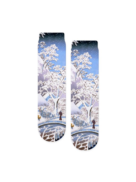 - Hiroshige Drum Bridge - Unisex Novelty Printed Crew Adult Socks