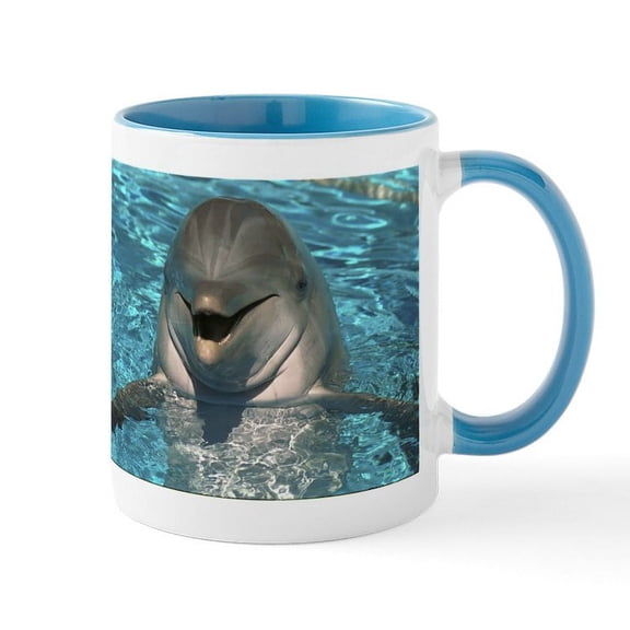 CafePress - Hiya ! Happy Dolphin Coffee Mug - 11 oz Ceramic Mug - Novelty Coffee Tea Cup