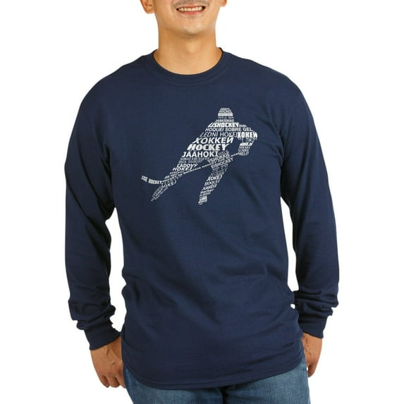 CafePress - Hockey Languages Typography Long Sleeve T Shirt - Long Sleeve Dark T-Shirt