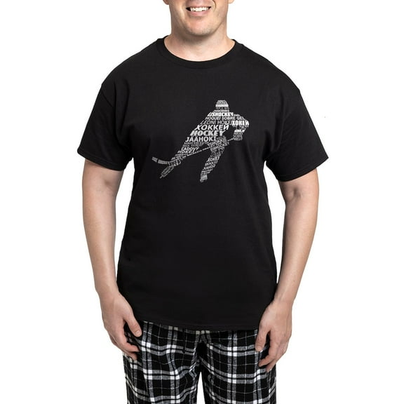 CafePress - Hockey Languages Typography Pajamas - Men's Dark Loose Fit Cotton Pajama Set