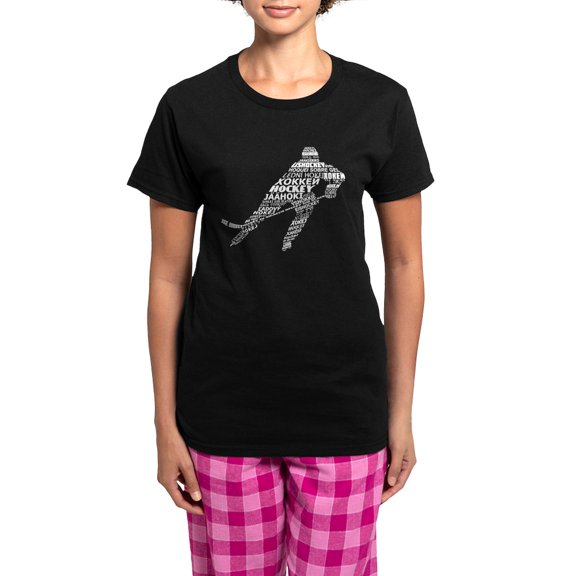 CafePress - Hockey Languages Typography Pajamas - Women's Short Sleeve Print T-Shirt and Pants Dark Cotton Pajama Set