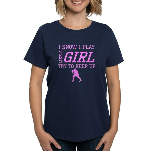 CafePress - Hockey Like A Girl T Shirt - Women's Traditional Fit Dark T-Shirt