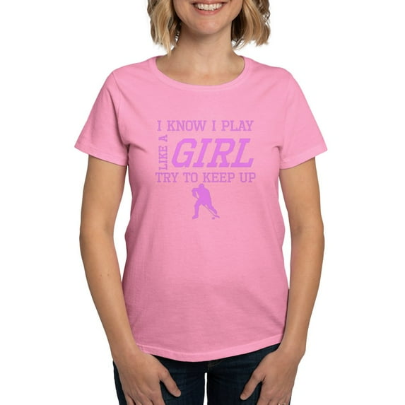 CafePress - Hockey Like A Girl T Shirt - Women's Traditional Fit Dark T-Shirt