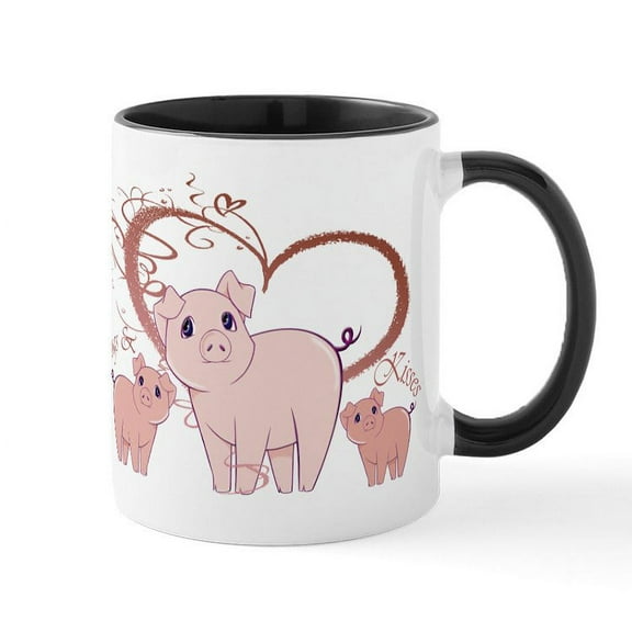 CafePress - Hogs And Kisses Cute Piggies Art Mug - 11 oz Ceramic Mug - Novelty Coffee Tea Cup