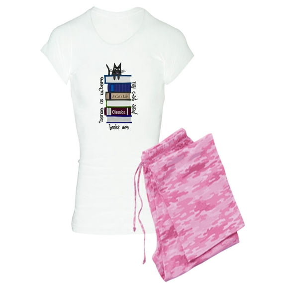 CafePress - Home Is Where Cat And Books Are Pajamas - Women's Light Pajamas