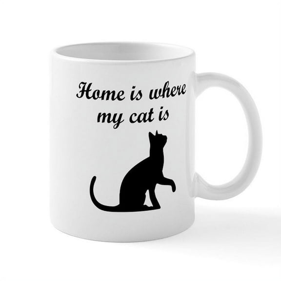 CafePress - Home Is Where My Cat Is Mugs - 11 oz Ceramic Mug - Novelty Coffee Tea Cup