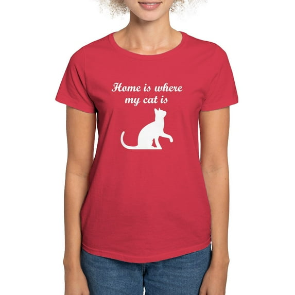 CafePress - Home Is Where My Cat Is T Shirt - Women's Traditional Fit Dark T-Shirt