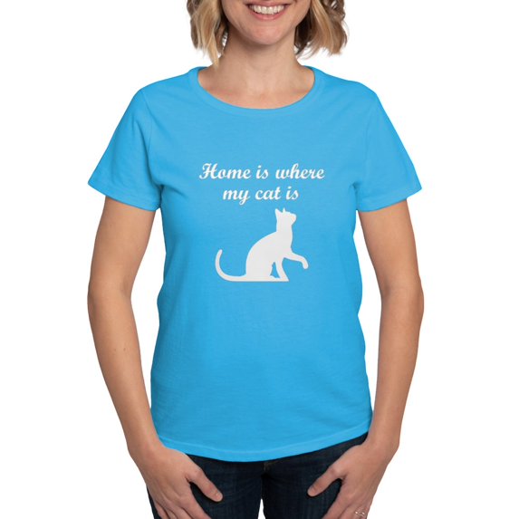CafePress - Home Is Where My Cat Is T Shirt - Women's Traditional Fit Dark T-Shirt