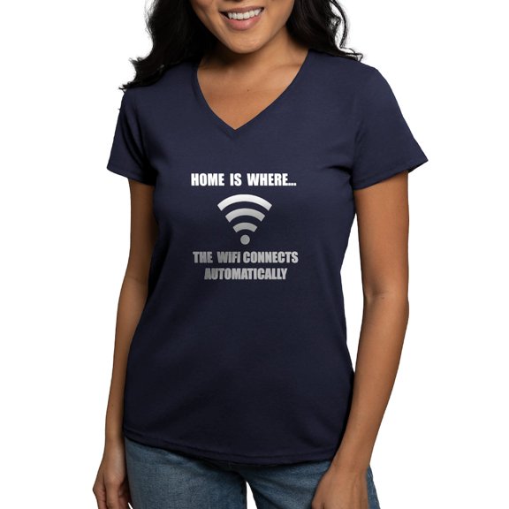CafePress - Home Wifi T Shirt - Women's V-Neck Dark T-Shirt
