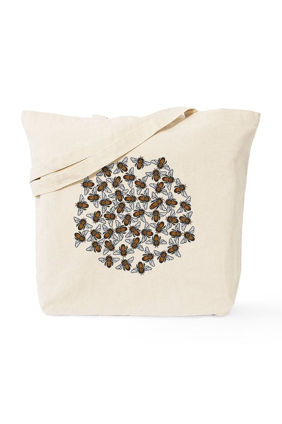 - Honeybee Swarm Tote Bag - Unisex Canvas Tote Bag, Beige, 1-Piece