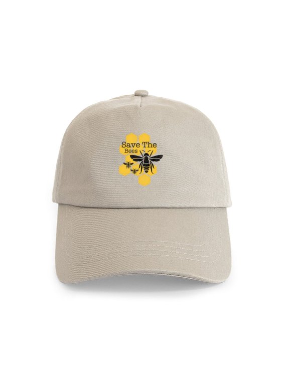 - Honeycomb Save The Bees Cap - Adjustable 100% Brushed Unisex Casual Cotton Baseball Cap, Beige, 1