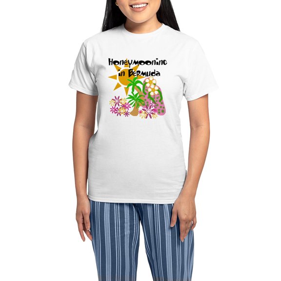CafePress - Honeymoon Bermuda Women's Light Pajamas - Women's Short Sleeve Print T-Shirt and Pants Light Cotton Pajama Set
