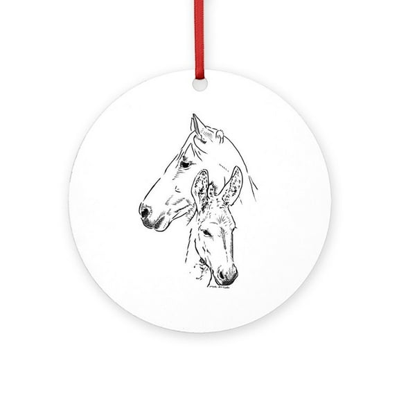CafePress - Horse And Mini Donkey - Round Wood Ornament 4"