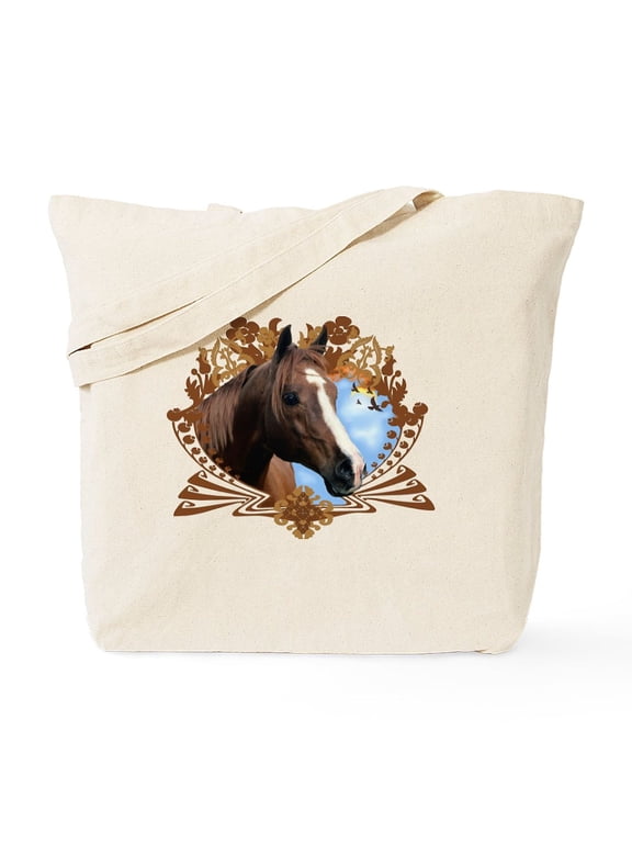 - Horse Head Crest Tote Bag - Unisex Canvas Tote Bag, Beige, 1-Piece