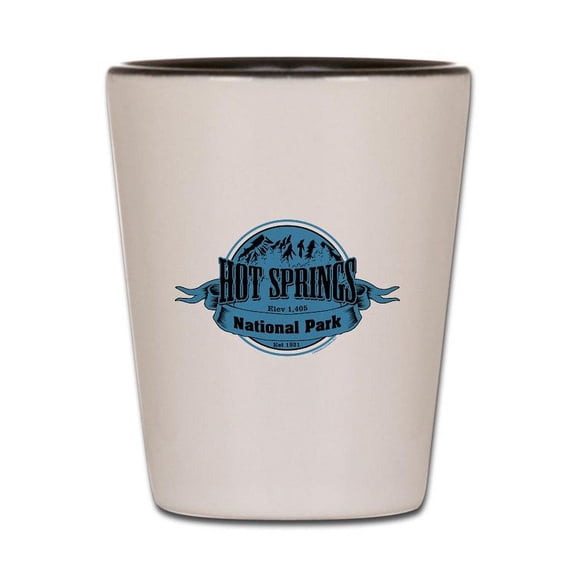 CafePress - Hot Springs 2 - White/Black Shot Glass, Unique and Funny Shot Glass