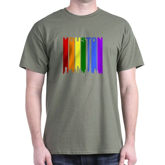 CafePress - Houston Gay Pride Rainbow Cityscape T Shirt - Men's Classic Graphic Cotton T-Shirt