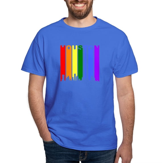 CafePress - Houston Gay Pride Rainbow Cityscape T Shirt - Men's Classic Graphic Cotton T-Shirt