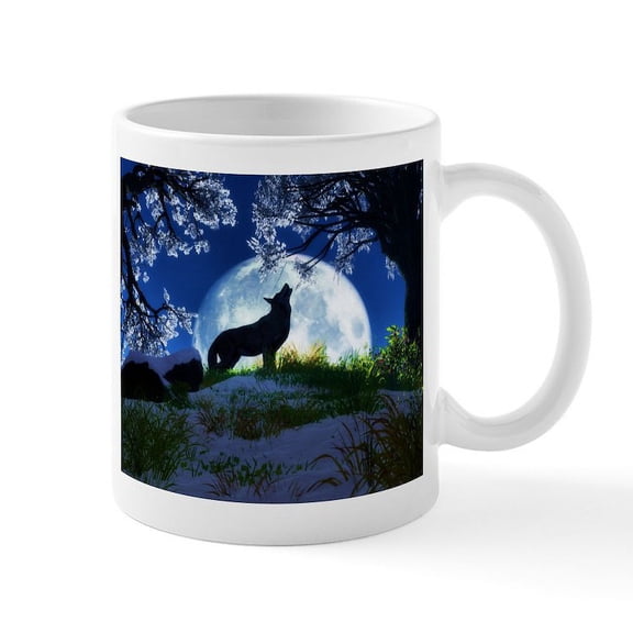 CafePress - Howling Wolf Mug - 11 oz Ceramic Mug - Novelty Coffee Tea Cup