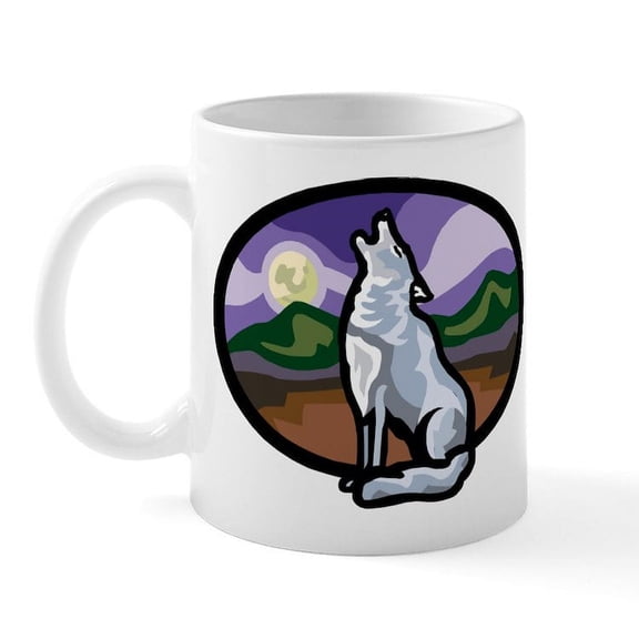 CafePress - Howling Wolf Mug - 11 oz Ceramic Mug - Novelty Coffee Tea Cup