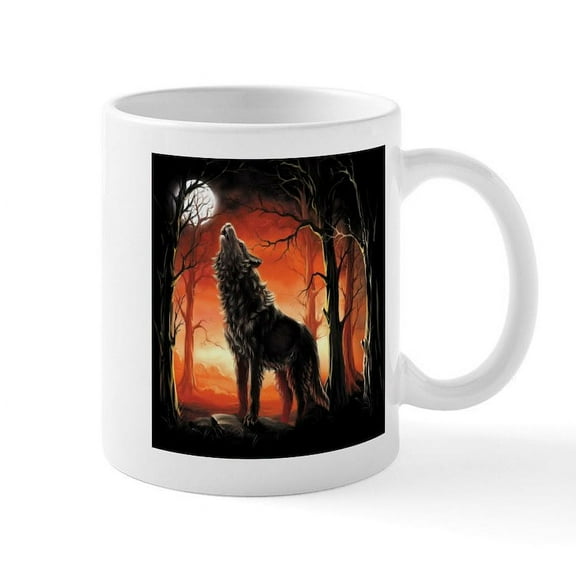 CafePress - Howling Wolf Mugs - 11 oz Ceramic Mug - Novelty Coffee Tea Cup
