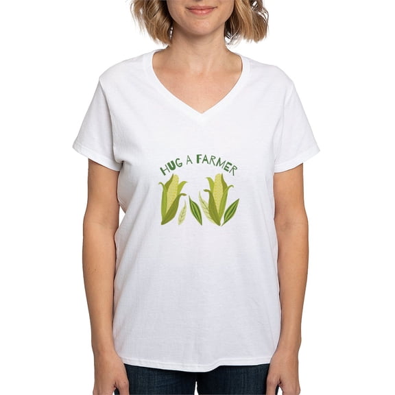 CafePress - Hug A Farmer T Shirt - Womens Cotton V-Neck T-shirt