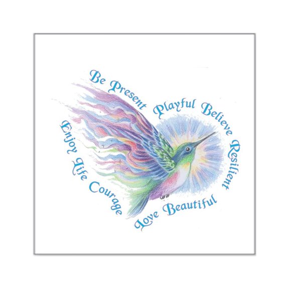 CafePress - Hummingbird Heart Art Sticker - Square Sticker 3" x 3"